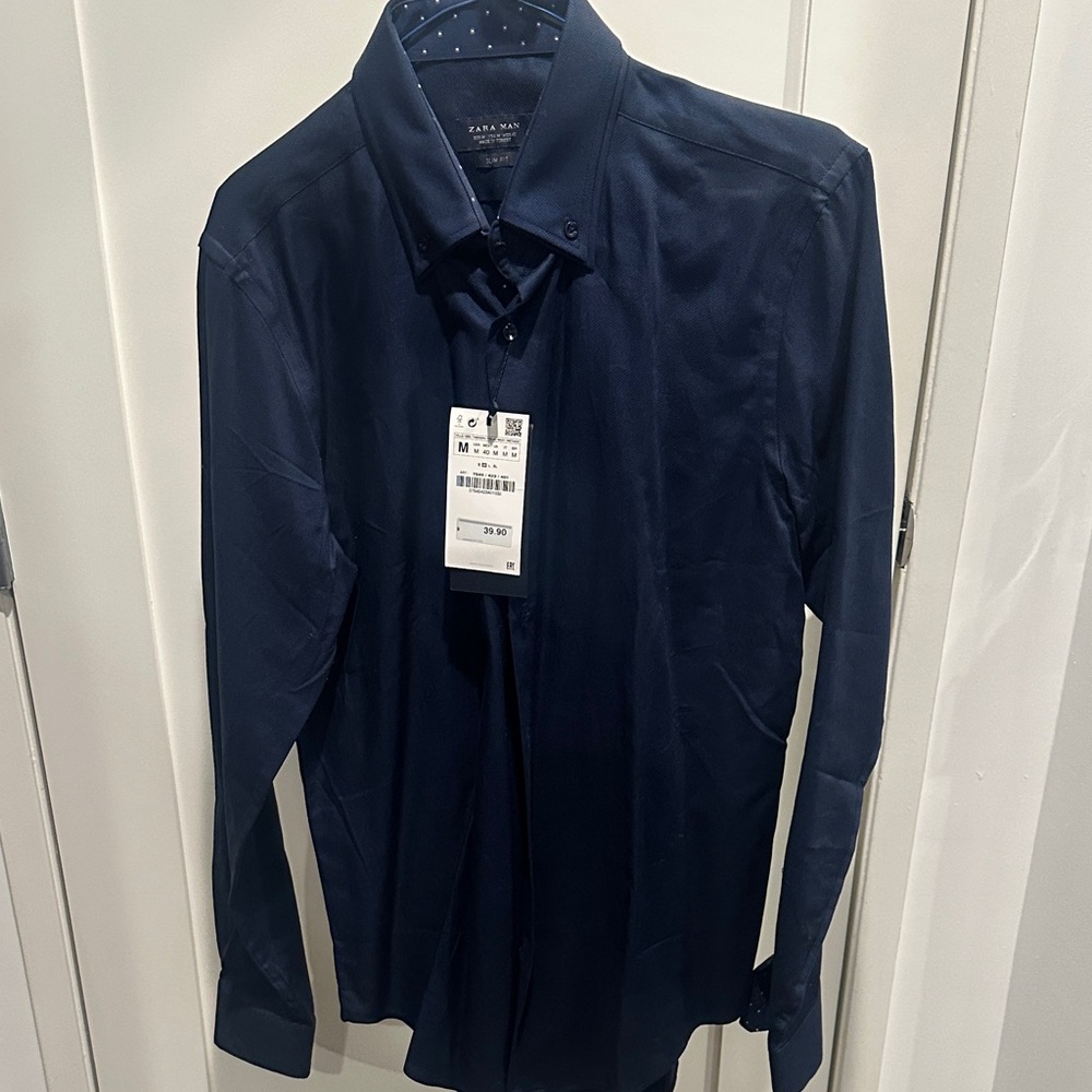 Zara Man Dark Blue Slim Fit Shirt